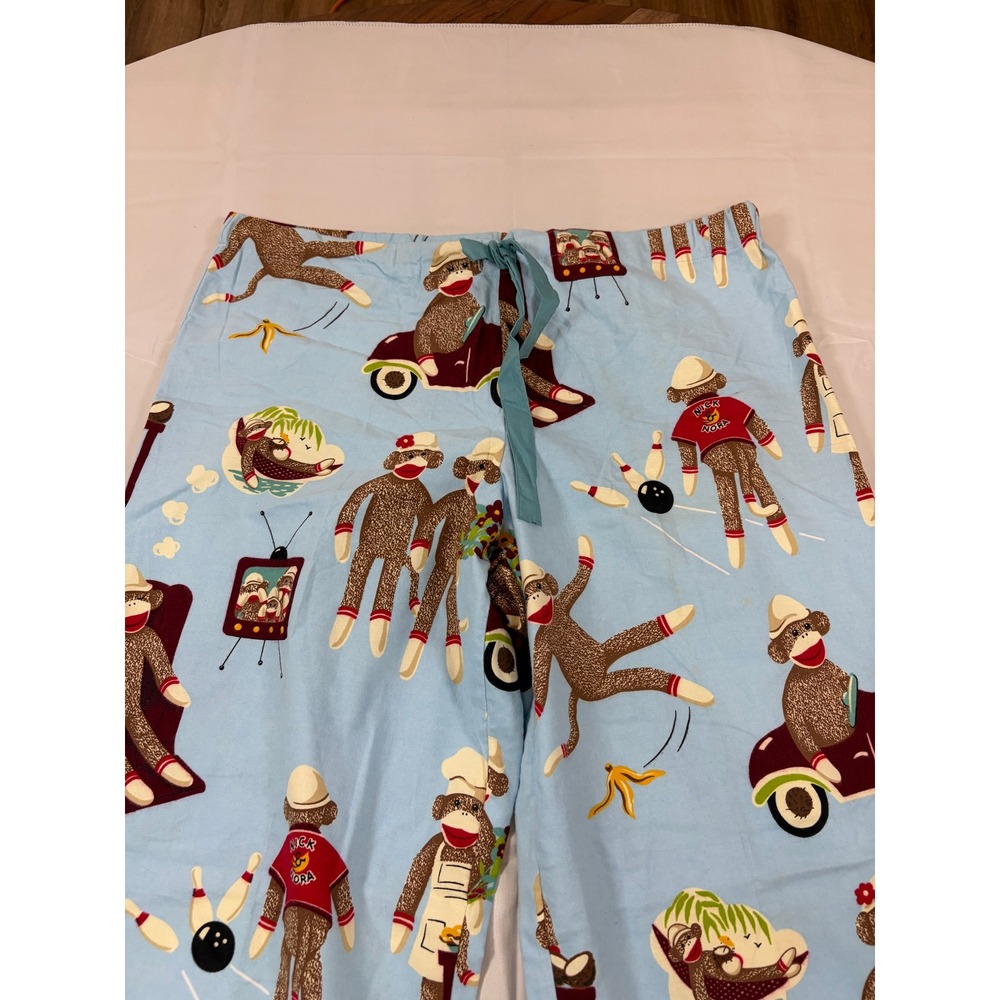 Nick & Nora Blue Sock Monkey Pajama Pants Mens Medium Cotton Bowling Retro - Picture 11 of 11
